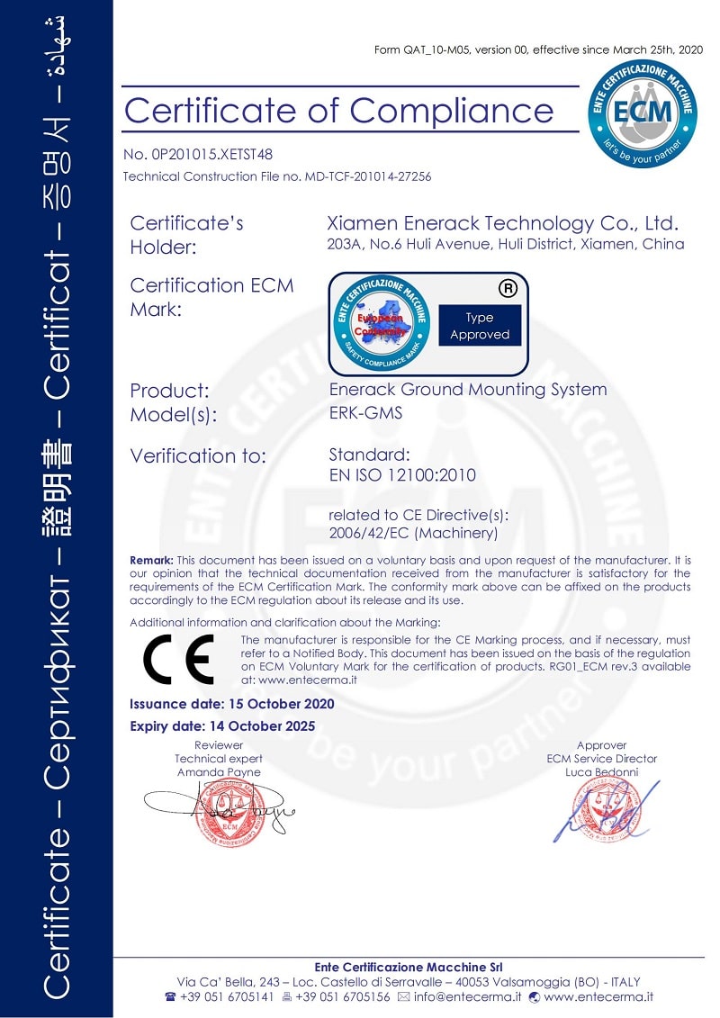 Sistem de fixare la sol Enerack Certificat CE