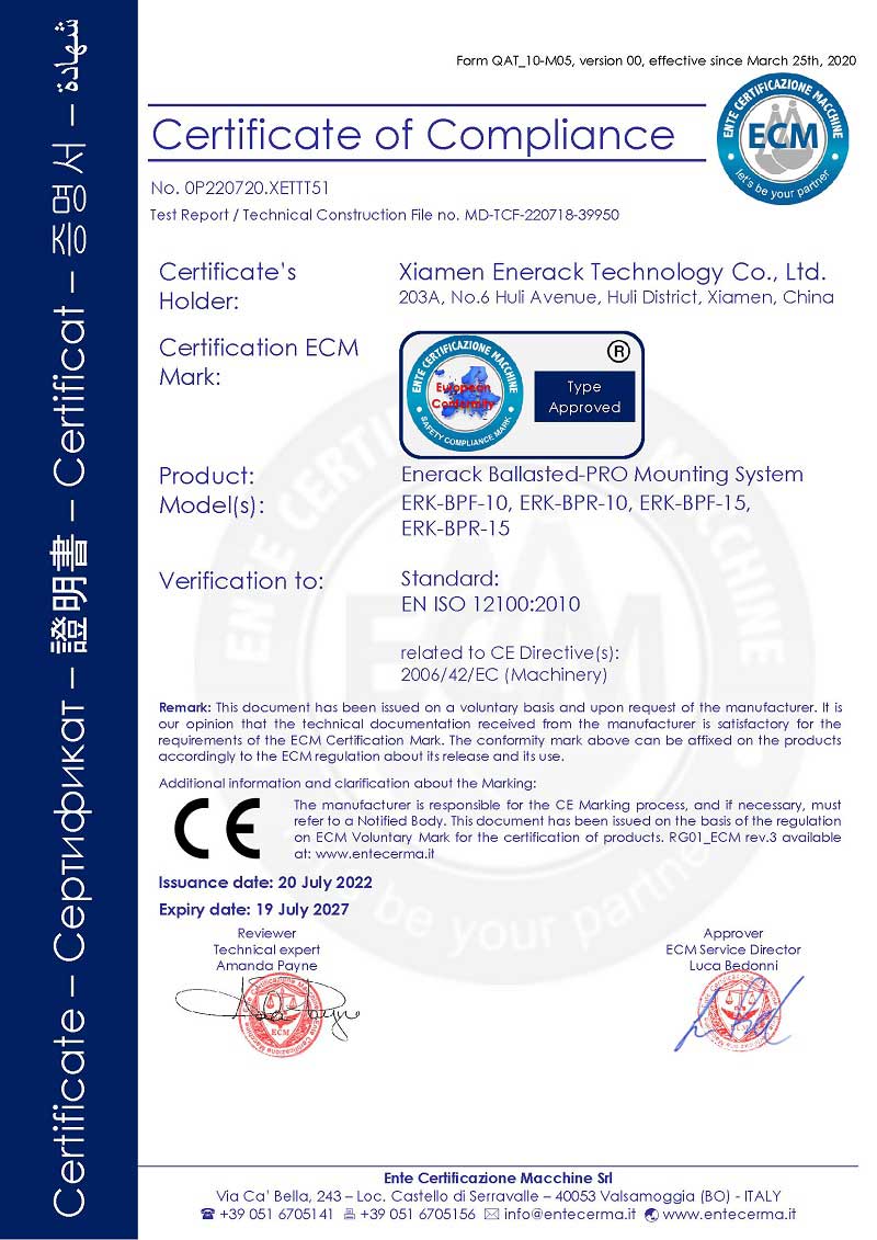 Sistem de montare Enerack balast-PRO Certificat CE