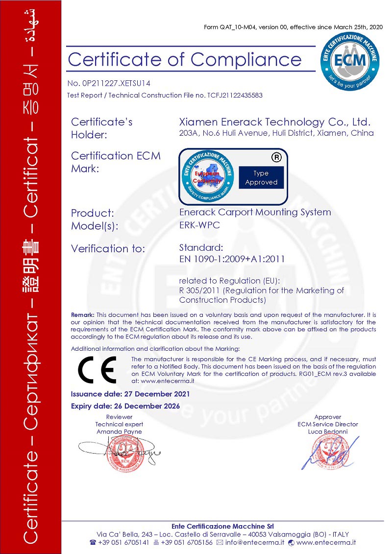 Sistem de montare carport Enerack Certificat CE